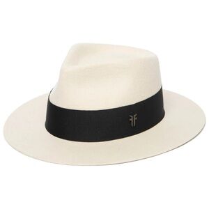FRYE 100% Australian wool Hat. Vanilla color with black stripe